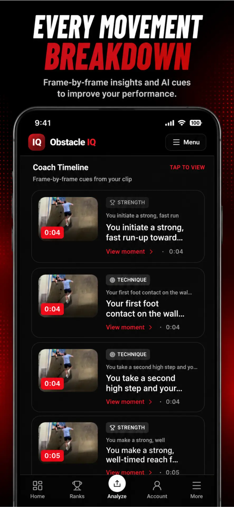 Coach Timeline with frame-by-frame moments
