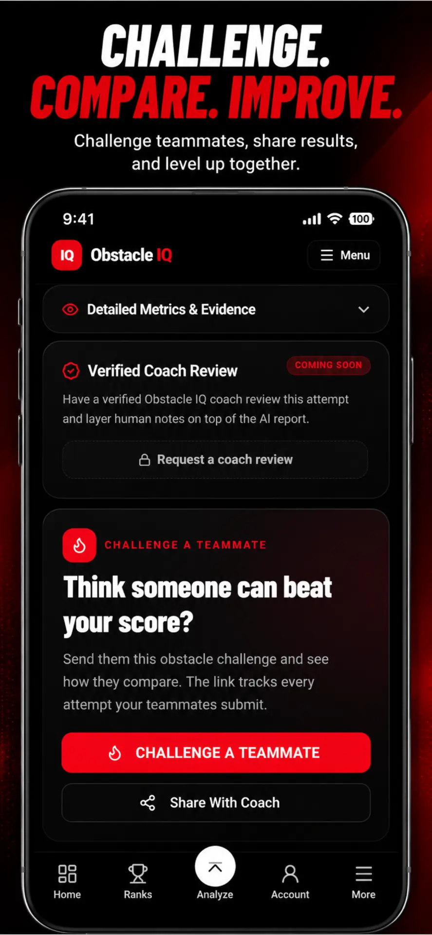 Challenge a teammate screen